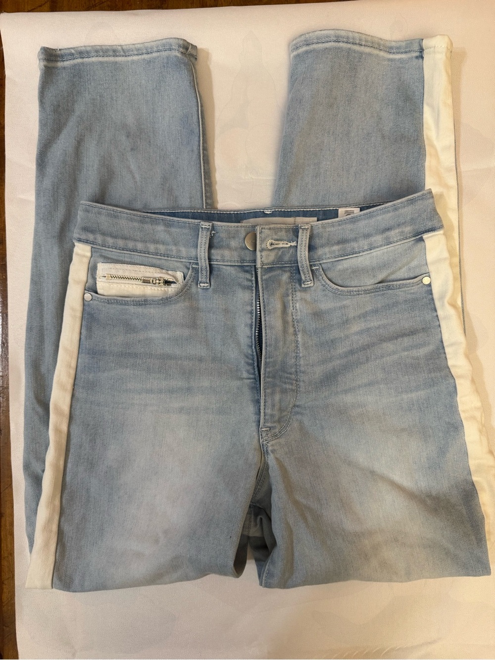 Athleta Light Blue Denim Jeans with White Side Stripe